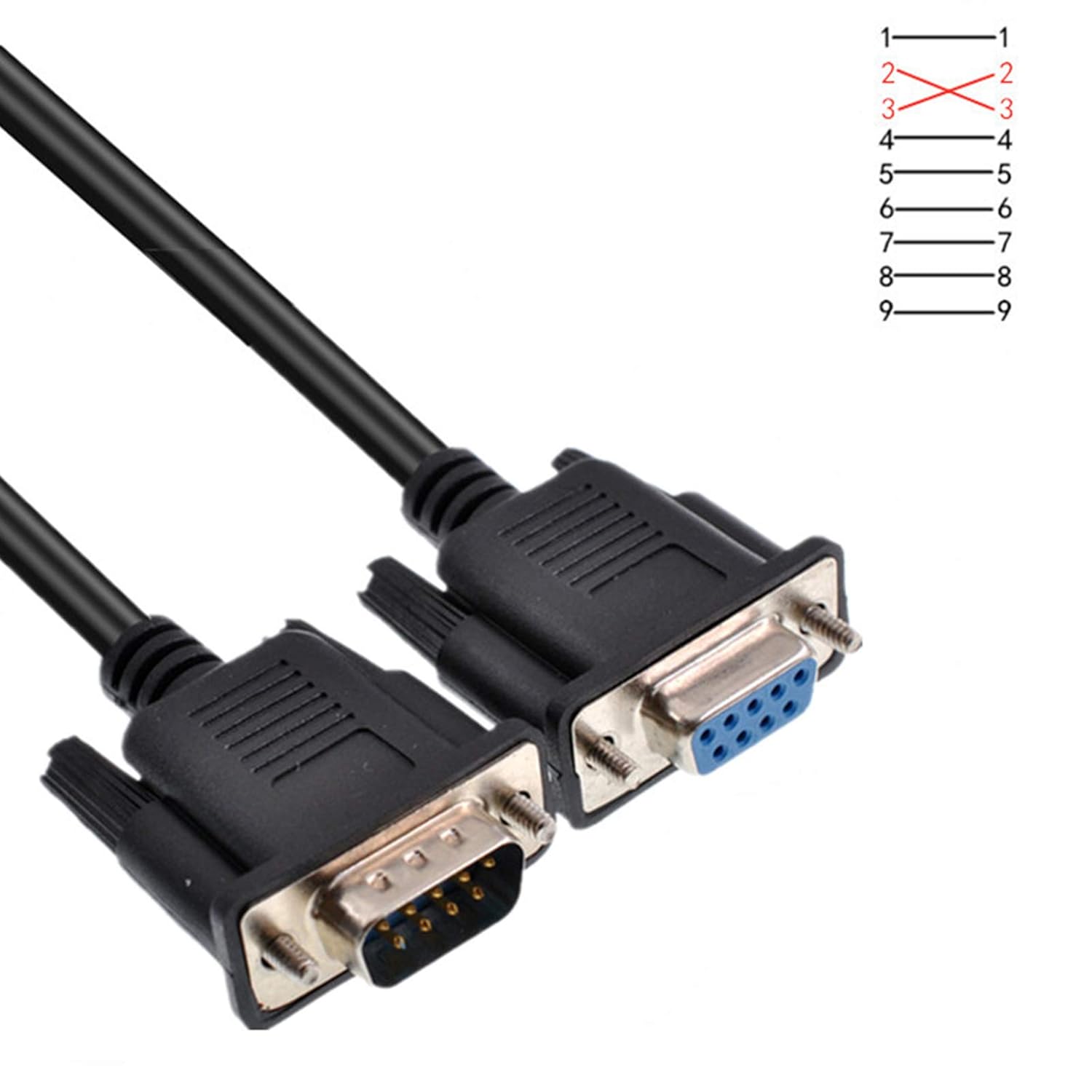 Oiyagai Cable Serial DB9 RS232 Macho a Hembra Extensión de Módem Nulo