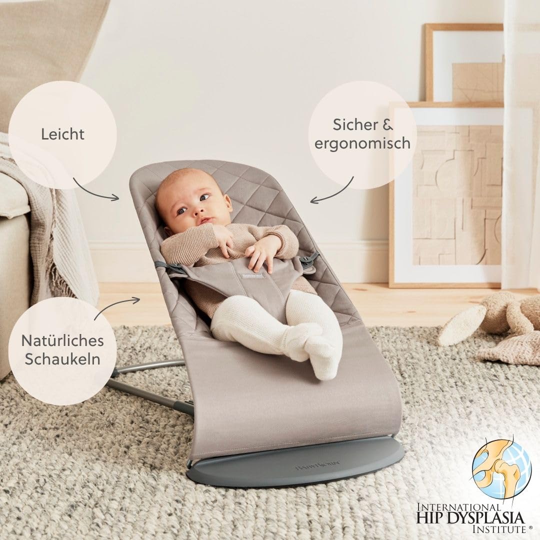 BabyBjörn Babywippe Bliss, Gewebt, Klassische Steppung, Sandgrau