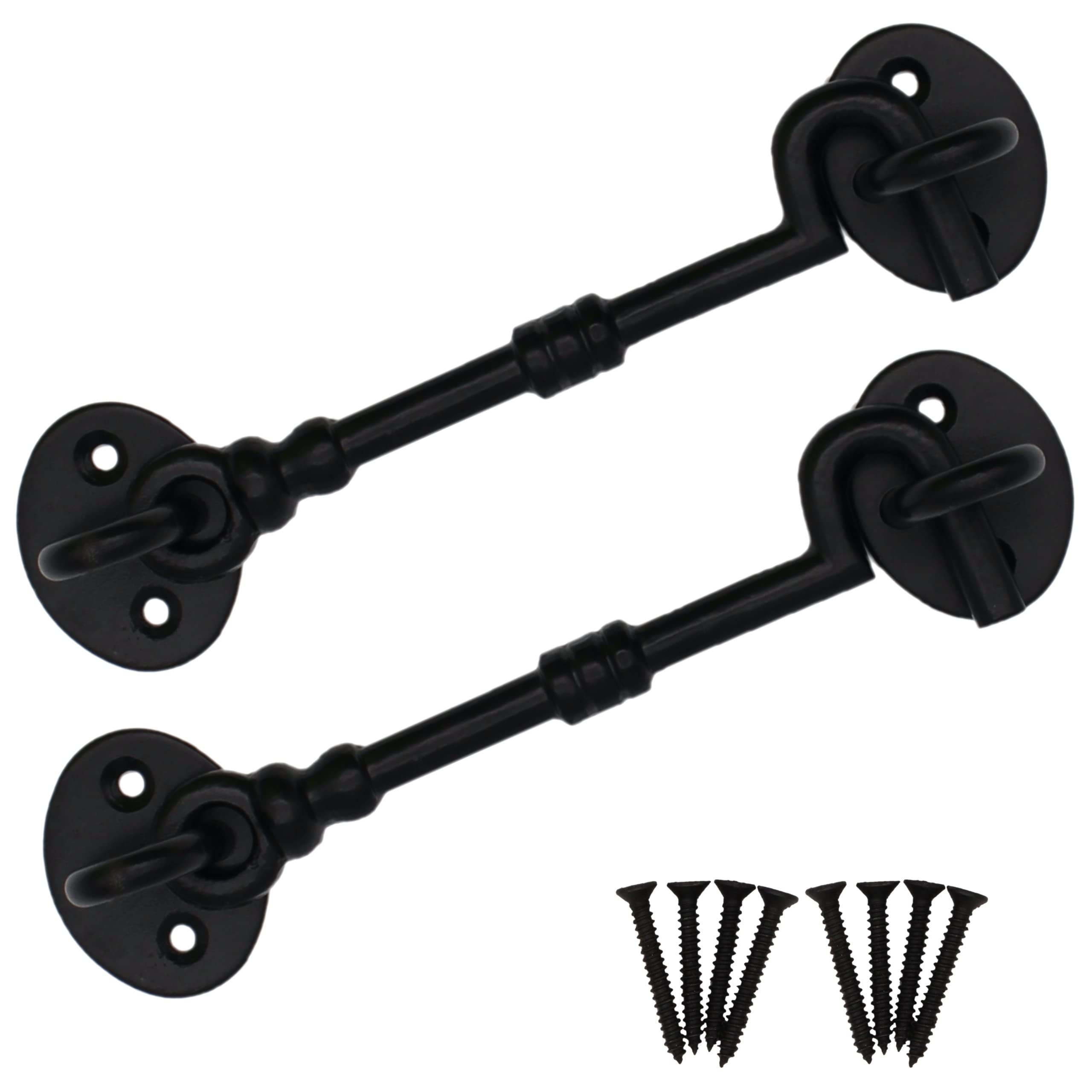 Eai Black Cabin Hook And Eye Latch - 150Mm/6 Inch Gate & Door Catch & Fixings For Wooden Gates, Doors & Sheds - 2 Pack