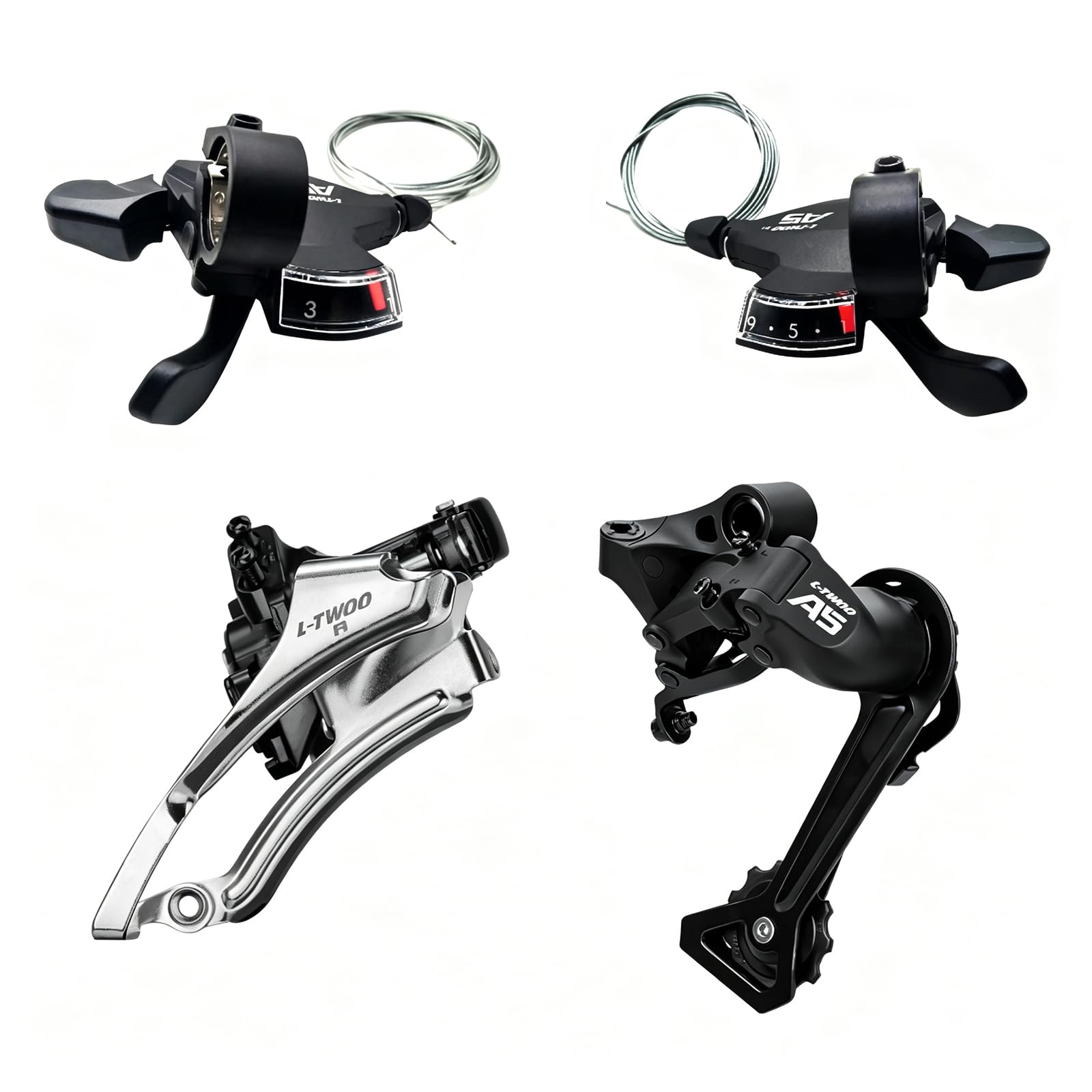 Schaltwerk 9 Fach & 3x9-fach-Umwerfer für Shimano/sram，Schalthebel 9Fach Rechts, Schalthebel 3links Rechts, Fahrrad Schaltung 9 Fach Set für MTB/Rennrad/Mountain Bike.