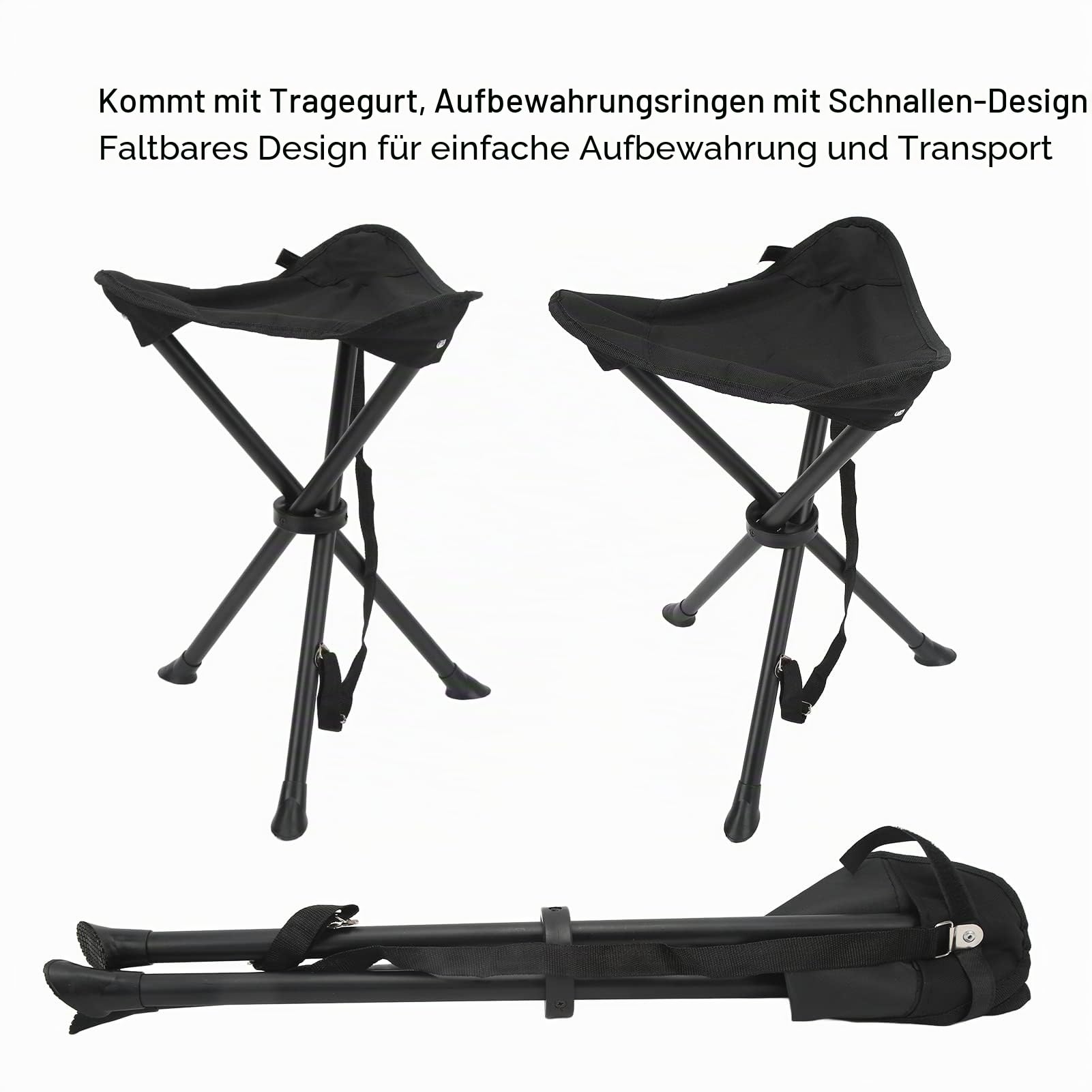 Klappbarer Stativhocker, 200 kg Tragkraft, rutschfest, gute Stabilität, tragbar, faltbarer Stuhl für Outdoor, Angeln, Camping, Picknicks (schwarz)