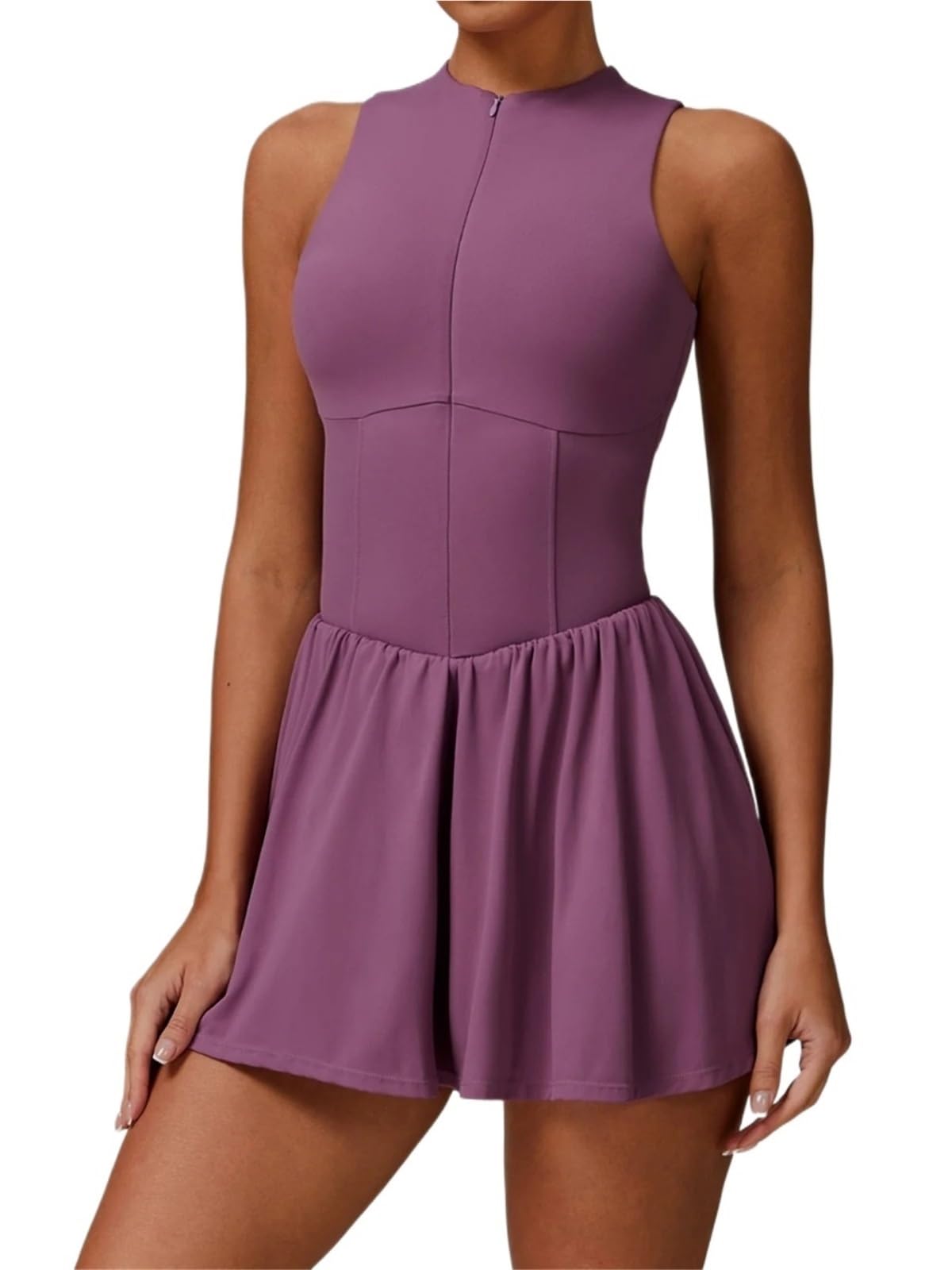Abiti da Tennis da Donna Abito da Tennis da Donna con Cerniera Frontale, Finto Due Pezzi, Colletto Alto, vestibilità Attillata e Morbido, Set Sportivo