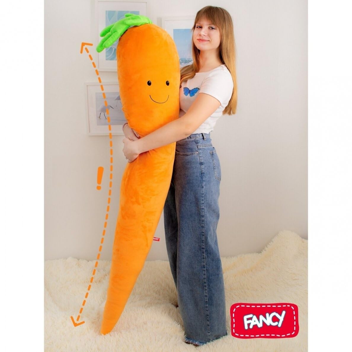 FANCY Gigantyczna Maskotka Pluszowa Marchewka 190 cm (160 cm marchewki + 30 cm naci) - Duży Pluszak XXL, Prezent dla Dzieci i Dorosłych, Marchewka Pluszowa 2 m