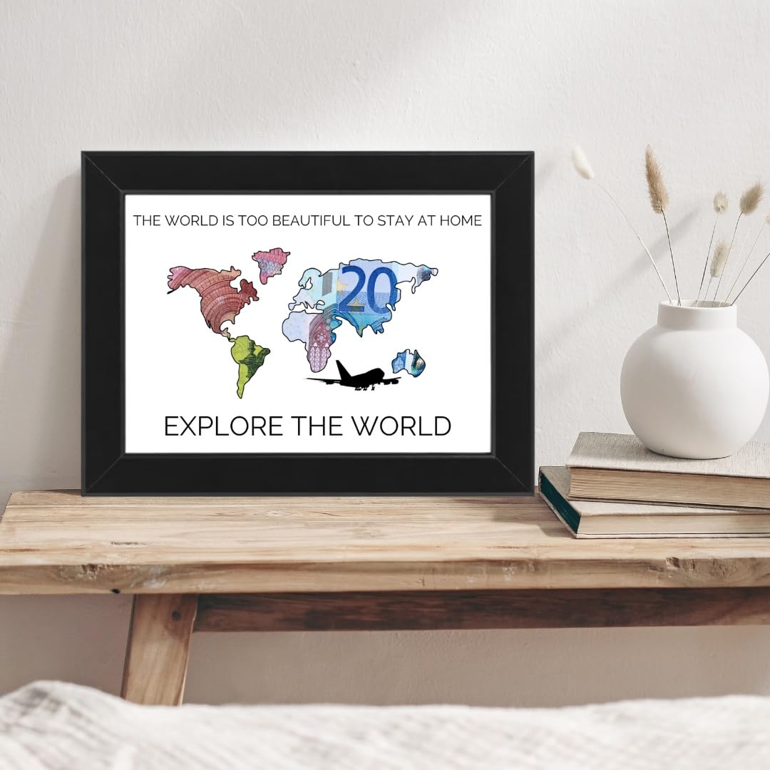 Cornice Regalo Per Denaro "Mappa Del Mondo": Idea Originale Per Viaggi, Matrimonio, Laurea E Compleanno - 4