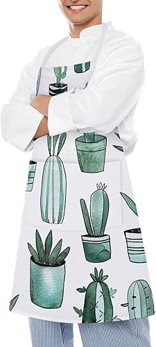 Miniatura 4 de Personalized Cacti And Succulents Adult Apron, Kitchen Cooking Aprons for Woman Man, Adjustable Bib Apron with Pocket for Baking, BBQ Crafting