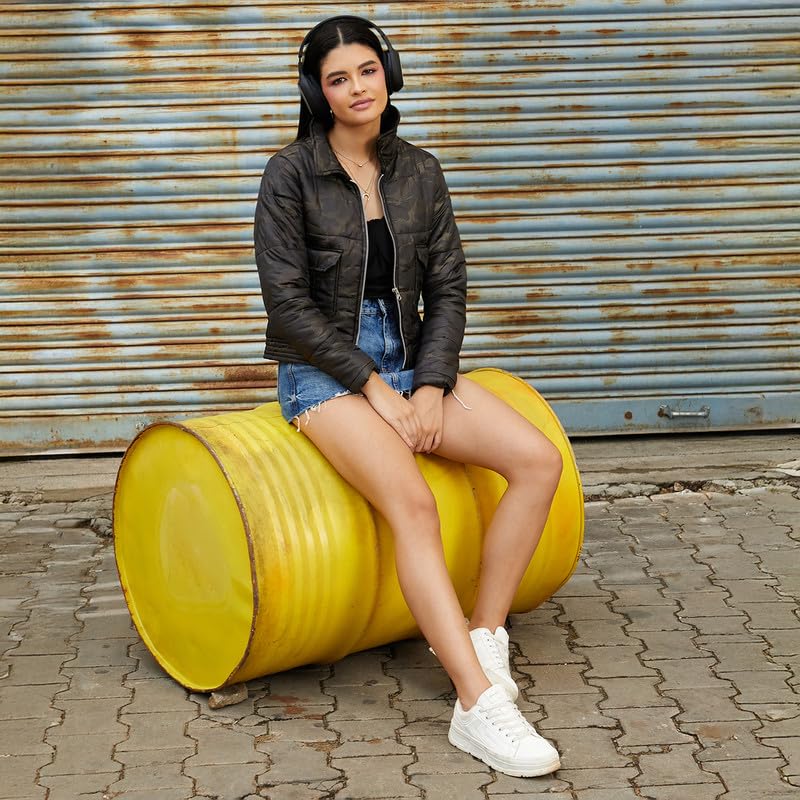 Image of PINACOLADA Women's Fleece-Lined Biker Jacket for Casual Wear | Spread Collar | Long Sleeve | Zipper Closure | Jacket Crafted with Comfort Fit for Everyday Wear