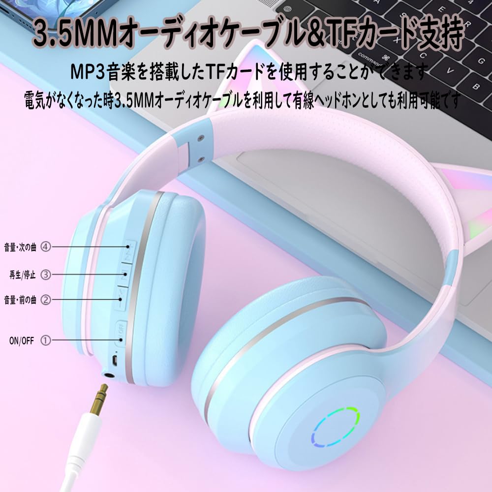 Amazon.co.jp: YaPanda ヘッドフォン かわいい 猫耳 Bluetooth