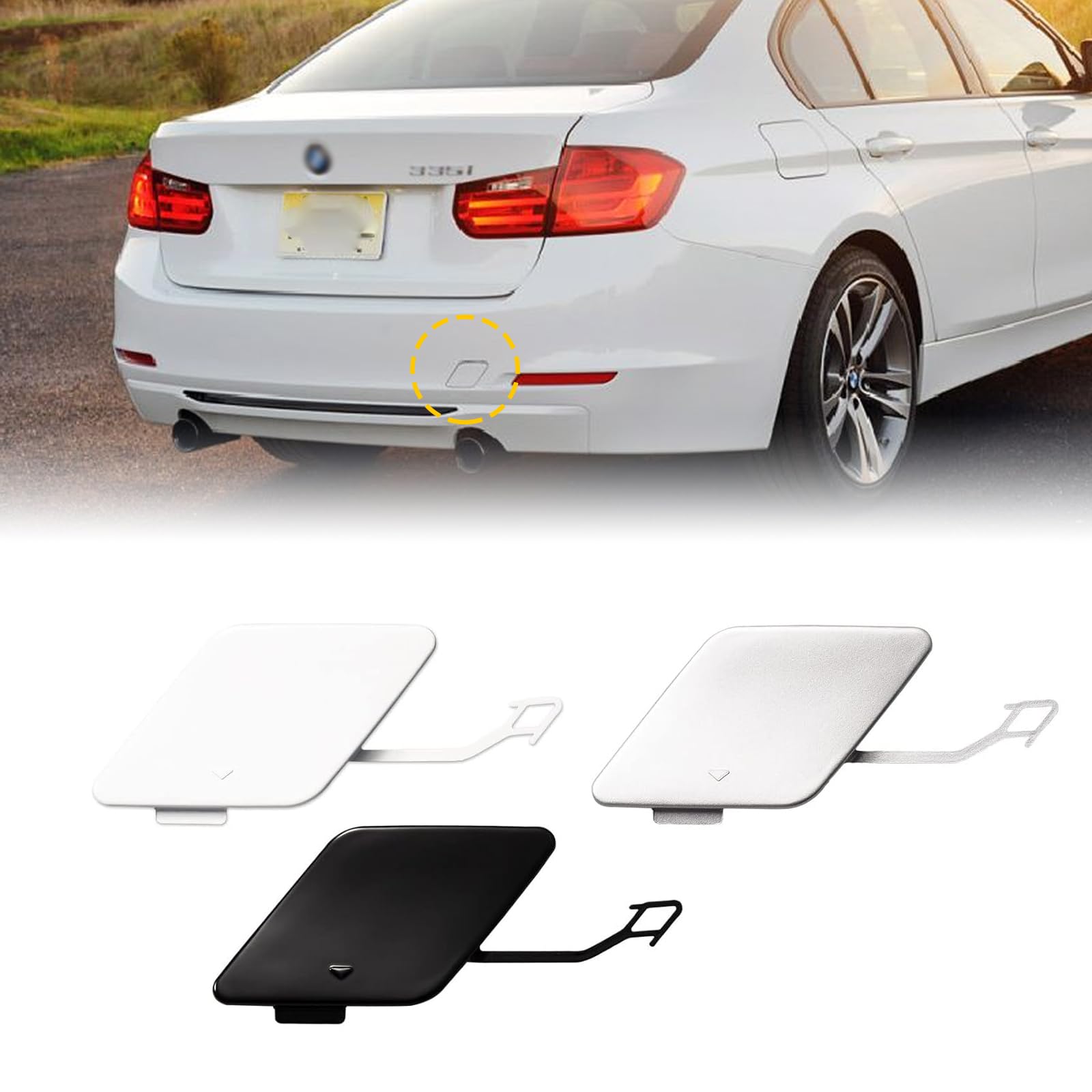 JHRISE Rear Bumper Tow Hook Cover Towing Eye Cap Compatible with BMW F30 3 Series Fit 320i 328i 335i 2012 2013 2014 2015 51127312748 (Black)