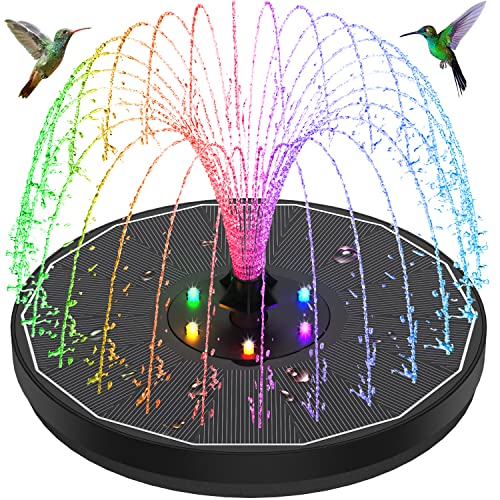 GAIZERL Solar Fountain New, 3.5W Solar Bird Bath Fountains with Glass Panel, 2200 Battery, Hummingbird Water Features with Color LED Lights, 8 Spray Modes & 4 Fixed Pipes for Garden, Pool, Pond