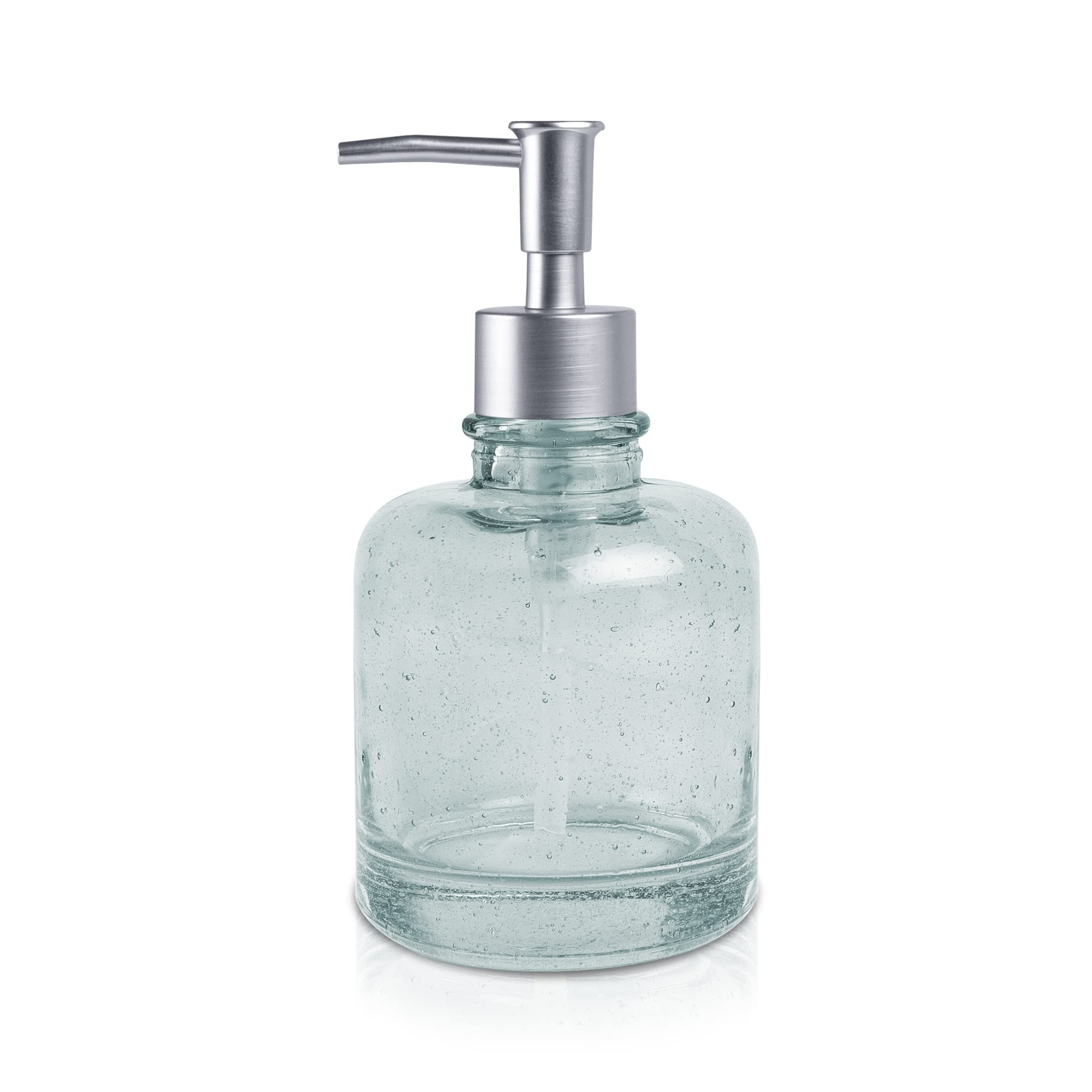 Dispensador jabón Manual | Serie Kamala | Cristal | 360ml | para baƱo, Cocina, Ducha | Vaso a Juego aparte | 8 cm ā
x 16 cm Alto (Verde)