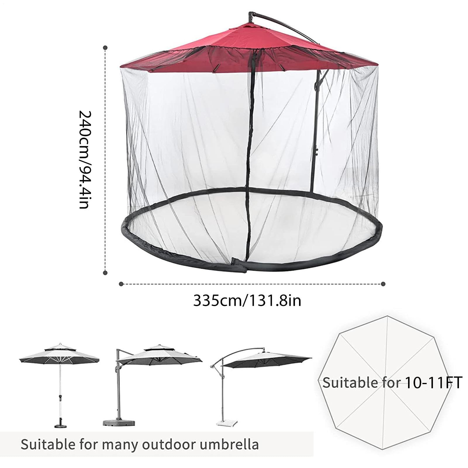 Rete Per Ombrellone Da Giardino 300/335/380cm Zanzariera Per Ombrellone Con Corda Di Portata Regolabile Design A Doppia Cerniera All'interno E All'esterno Può Resistere Per Campeggio