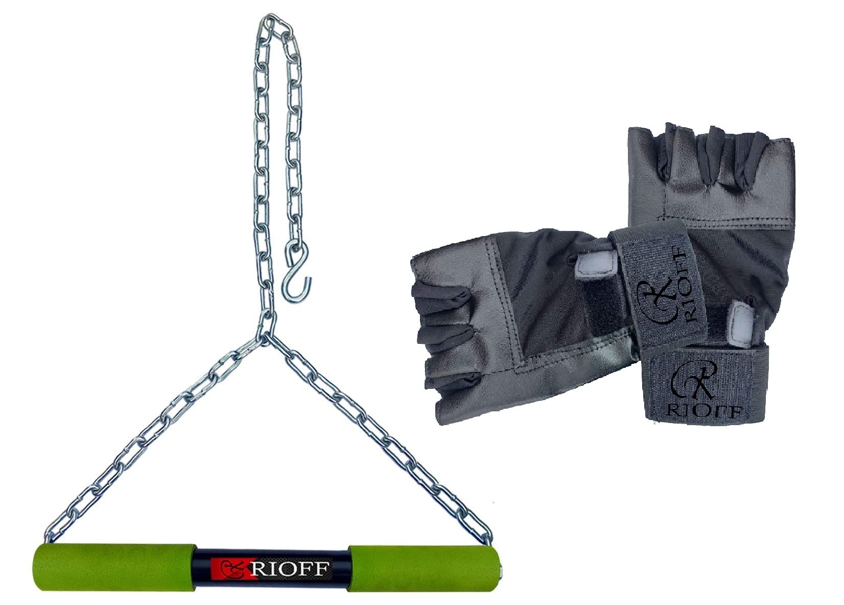 RioffHanging bar Hanging/Sangal Rod Height Increaser and Pull Ups Exercise with Heavy Chain Rod and Foam Grip with Gym Gloves Black