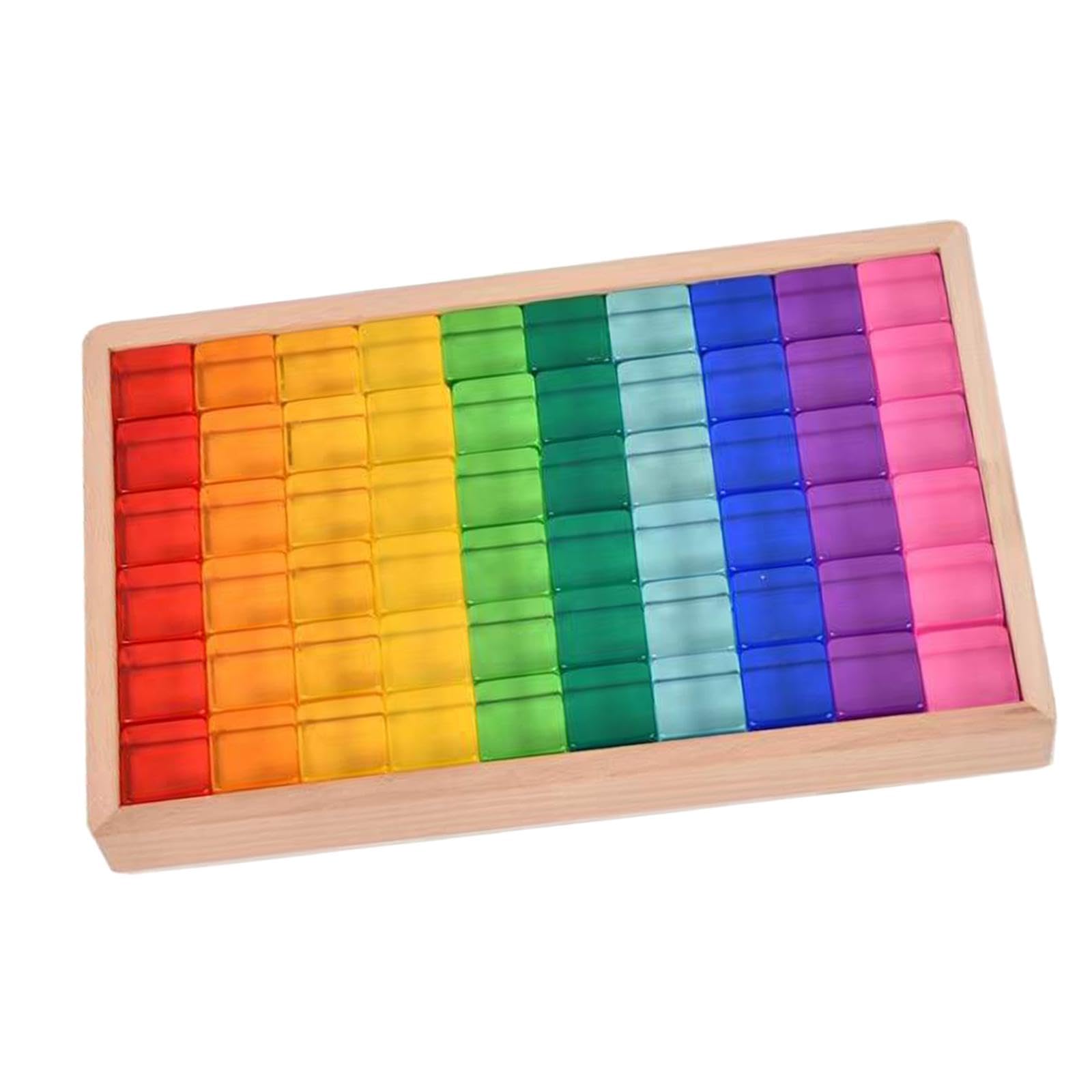 Set di Blocchi da Costruzione Arcobaleno, Giocattoli Didattici con Scatola di Legno, Giocattolo Impilabile, Cubi in Resina per Bambini Piccoli, Regalo