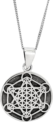 81stgeneration 18" 925 Sterling Silver Necklace With Metatrons Cube Pendant - Coin Disc Pendant Necklace for Men and Women - Boho Sacred Geometry Birthday Gift - Wiccan Gothic Jewelry