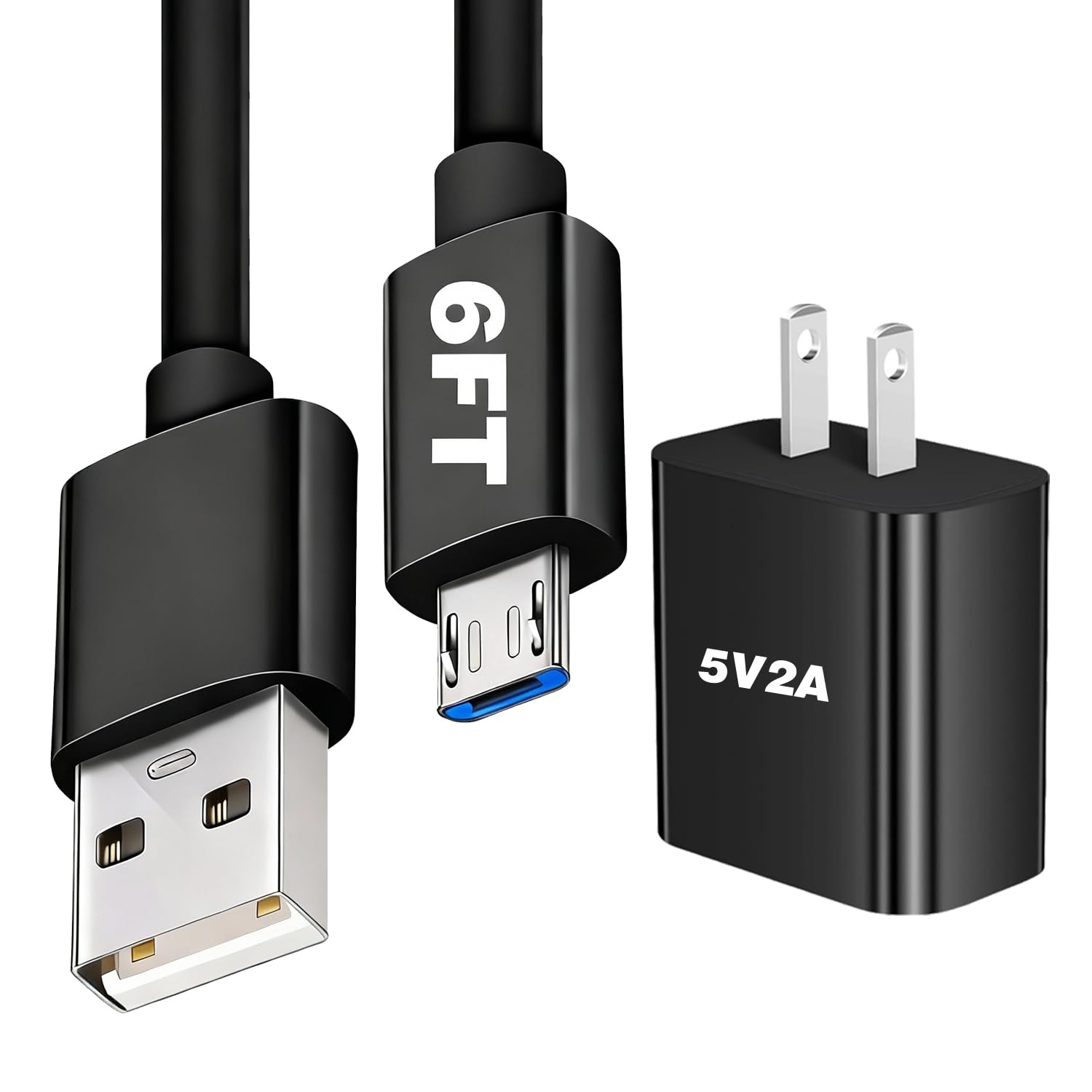 Battery Charger Cable for Ring Indoor Security Cameras Charger Cable Micro USB to USB A 5V 2A Power Adapter 6ft/2M Ring Camera Power Cord MicroUSB for Stick Up Cam 1st/Google Nest/Arlo/Yi Home/Furbo