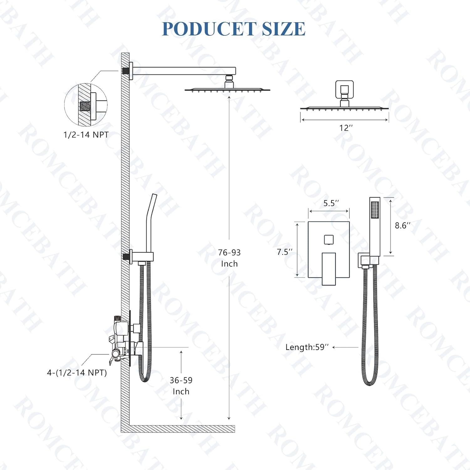 Shower Faucet Set Brushed Nickel Shower System,RomceBath Shower Pressured Balance Brass Valve and Trim Kit 12 Inch Shower Head and Bath Handle Combo set Wall Mounted Tub Shower Faucets Sets Complete