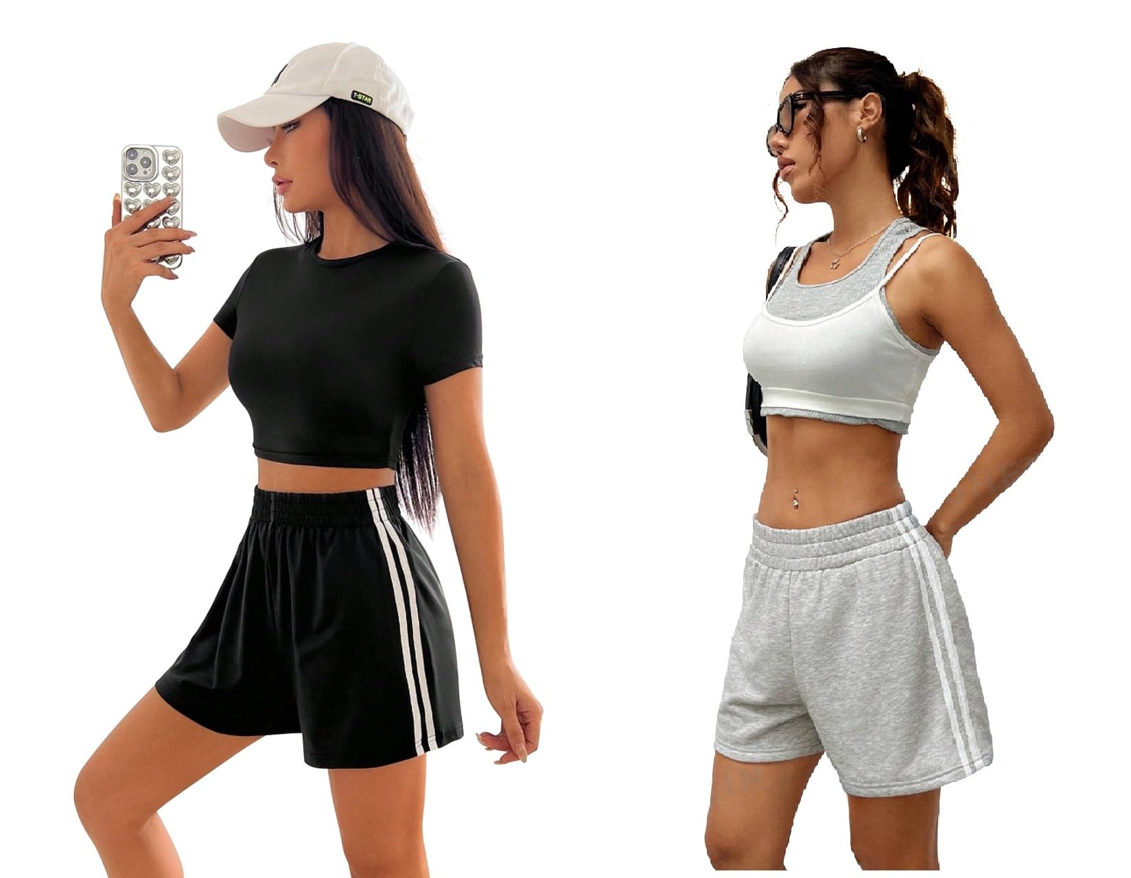 Womens Casual Wear Net Stripe Shorts (Net Shorts-Black,Grey)