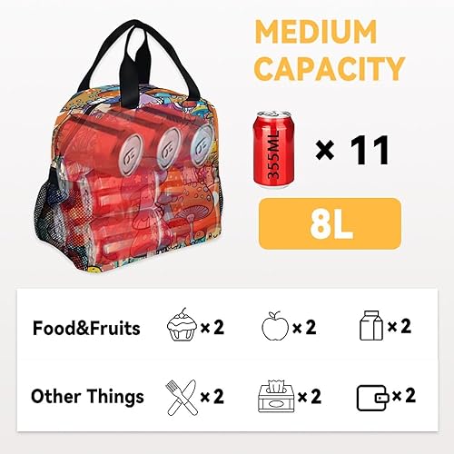 Miniatura 4 de Lonchera con diseño de hongos para mujer, pequeñas bolsas de almuerzo aisladas, bonita lonchera reutilizable para hombres, bolsas de almuerzo