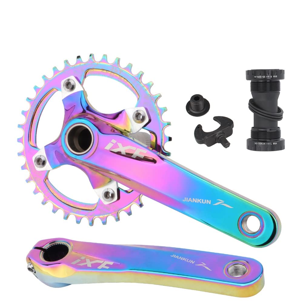 KOOZER Bicycle Crank Arm Set BCD 104 Road Mountain Bike Crankset With Bottom Bracket With 38T Single Chain Ring Chainrings (Blue