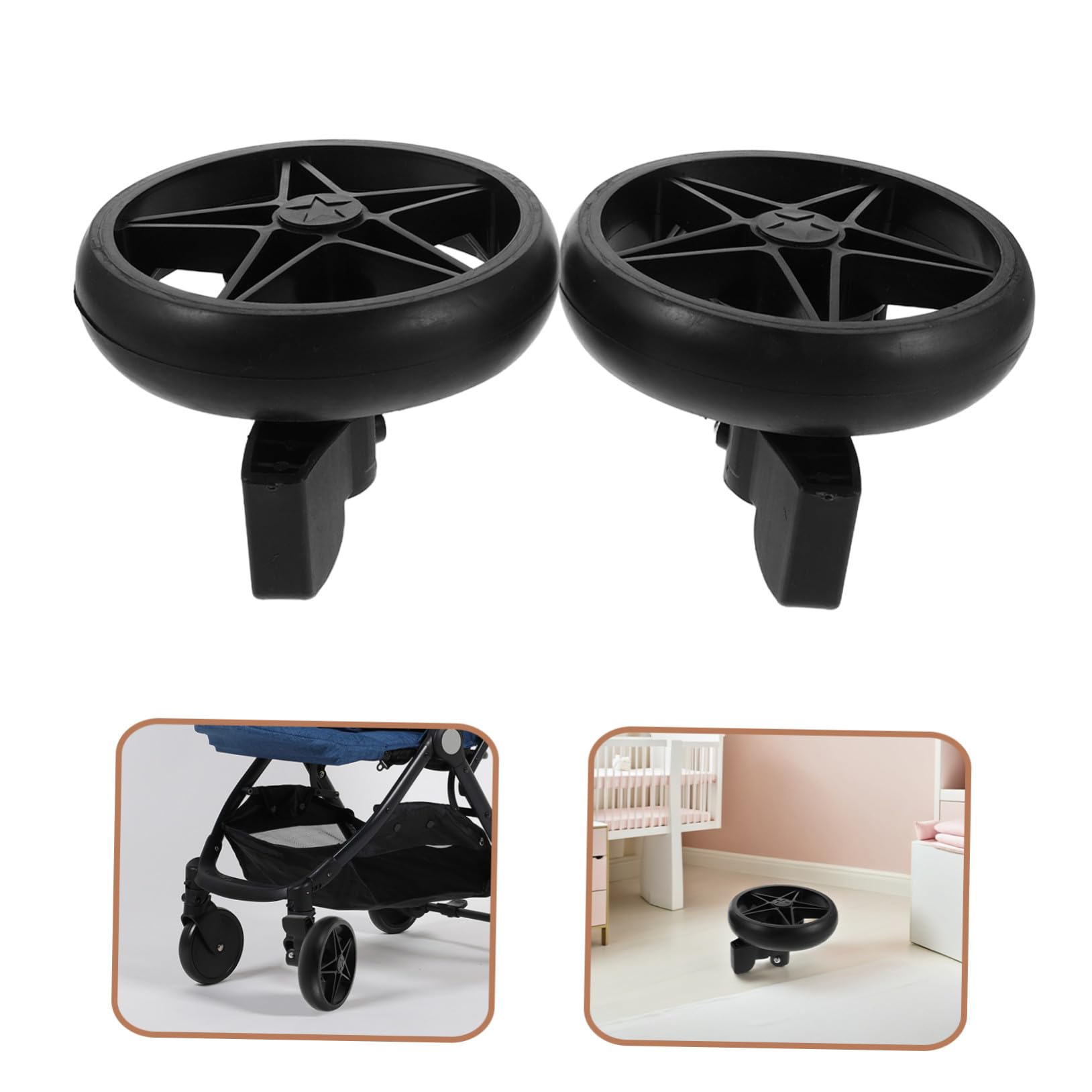 BESTonZON 2 Pezzi Ruote di Ricambio con Freno per Passeggino Ruote Silenziose Girevoli Stella per Camminatore Accessori Sicuri per Carrozzina e Pram