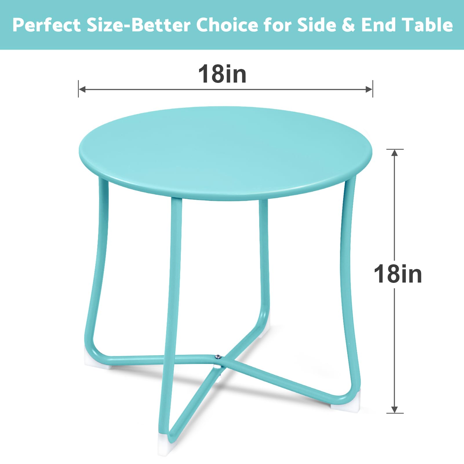 Amagabeli - Mesa auxiliar redonda de metal para exteriores, resistente al óxido, de 18 pulgadas, mesa auxiliar portátil para patio, balcón, jardín, mesita de noche, sala de estar, azul turquesa 2