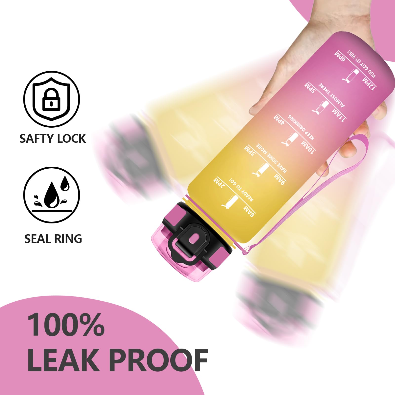 Grsta Borraccia 1 litro, A Prova di Perdite Borraccia Palestra, Bottiglia Motivazionale, con Cannuccia, Borracce con Indicatore del Tempo per Escursionismo, Ufficio, Corsa