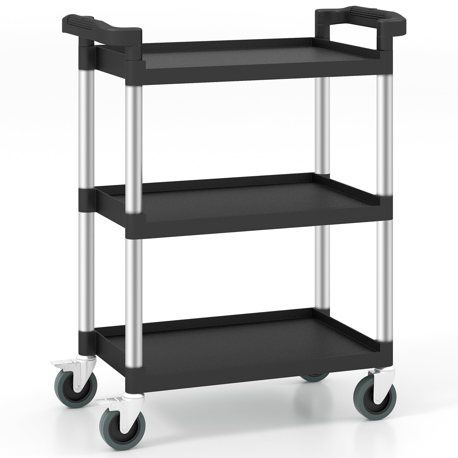 RELAX4LIFE Carrello di Servizio a 3 Livelli, Carrello in Alluminio con Ruote Universali e Bloccabili, Mobile per Cucina, Soggiorno, Ristorante, Hotel, Ufficio