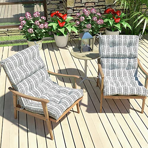 Lvtxiii Outdoor Seat/Back Chair Cushion Patio Tufted High Back Cushion, Seasonal Replacement Rocking Chair Cushion With Ties (22” W X 20D”, Set Of 2, Herringbone Black White) #TOP3