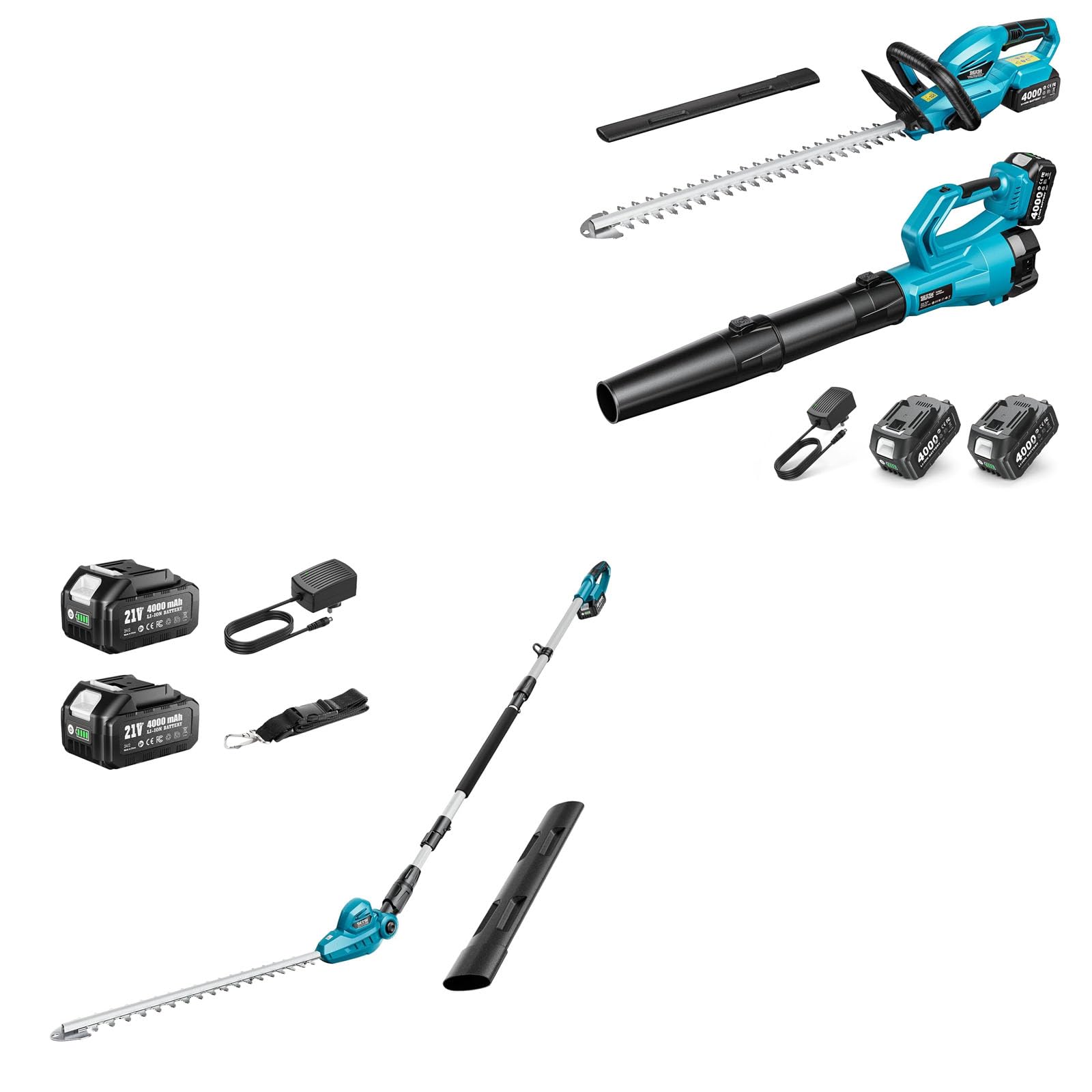 SEESII Cordless Hedge Trimmer and Leaf Blower Combo+SEESII Pole Hedge Trimmer Cordless: Electric Bush Trimmer
