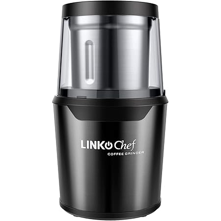Coffee Grinder Electric LINKChef Nut & Spice Grinder 250W with Large Capacity Detachable Stainless Steel Bowl and Electric Wire Storage Function - Black(CG-9230) 3 years warranty (Black)