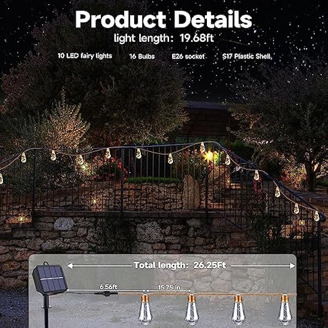 Solar Outdoor String Lights, 2 Pack 20Ft Vintage Rope Hemp Solar Patio Lights, Waterproof Warm White Solar Powered String Lights With 8 Modes 16 Shatterproof Bulbs for Fence Stairs Balcony Caf¨¦ Bistro