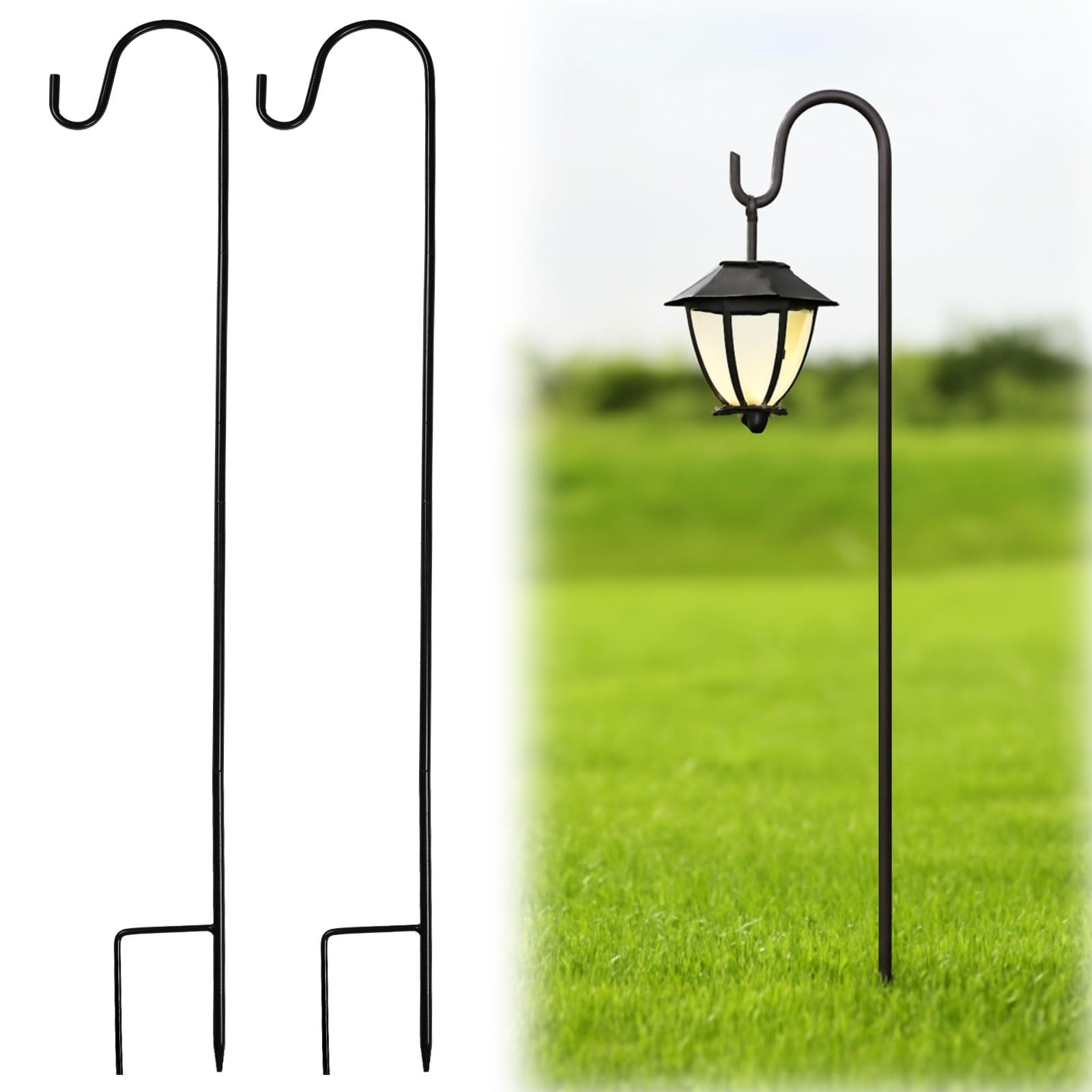 Neerow 2 Stück Schäferhaken Garten, 81 cm Höhenverstellbar Metall Laternenhalter, Hirtenstab für Pflanzkörbe, Solarleuchten, Vogelkäfige, Garten Deko