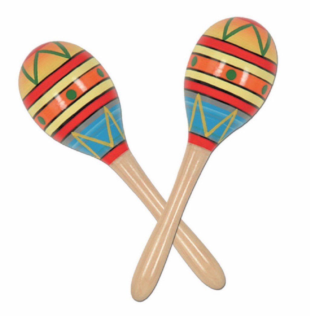 Beistle 60951-8 2 Piece Mexican Fiesta Wooden Maracas Cinco De Mayo Noisemaker Party Favors Supplies, Wood, Multicolor