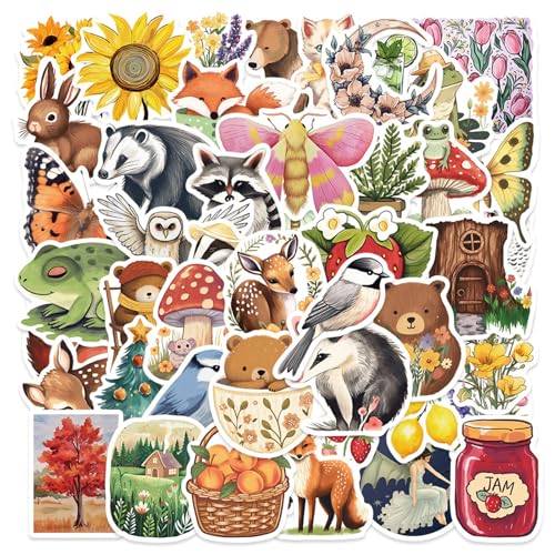 Xanthelle Lot de 50 autocollants animaux pour enfants et animaux de la forêt - En vinyle - Passe au lave-vaisselle