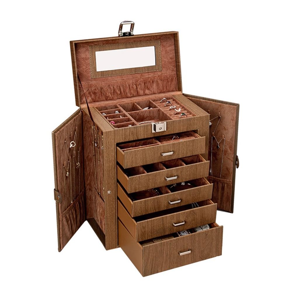 Xt4rPc2gD Jewelry Stand Organizer Portable 5-Drawer Jewelry Box with Mirror Lockable Jewellery Box