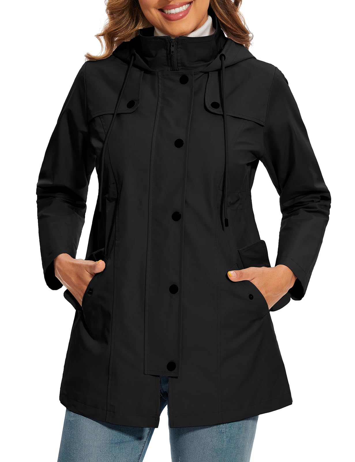 UMIPUBO Imperméables Vestes pour Femme Longue Manteau à Capuche Imperméable Coupe-Vent Zip Poncho d'Extérieur Coupe Vent Veste de Pluie Printemps Automne
