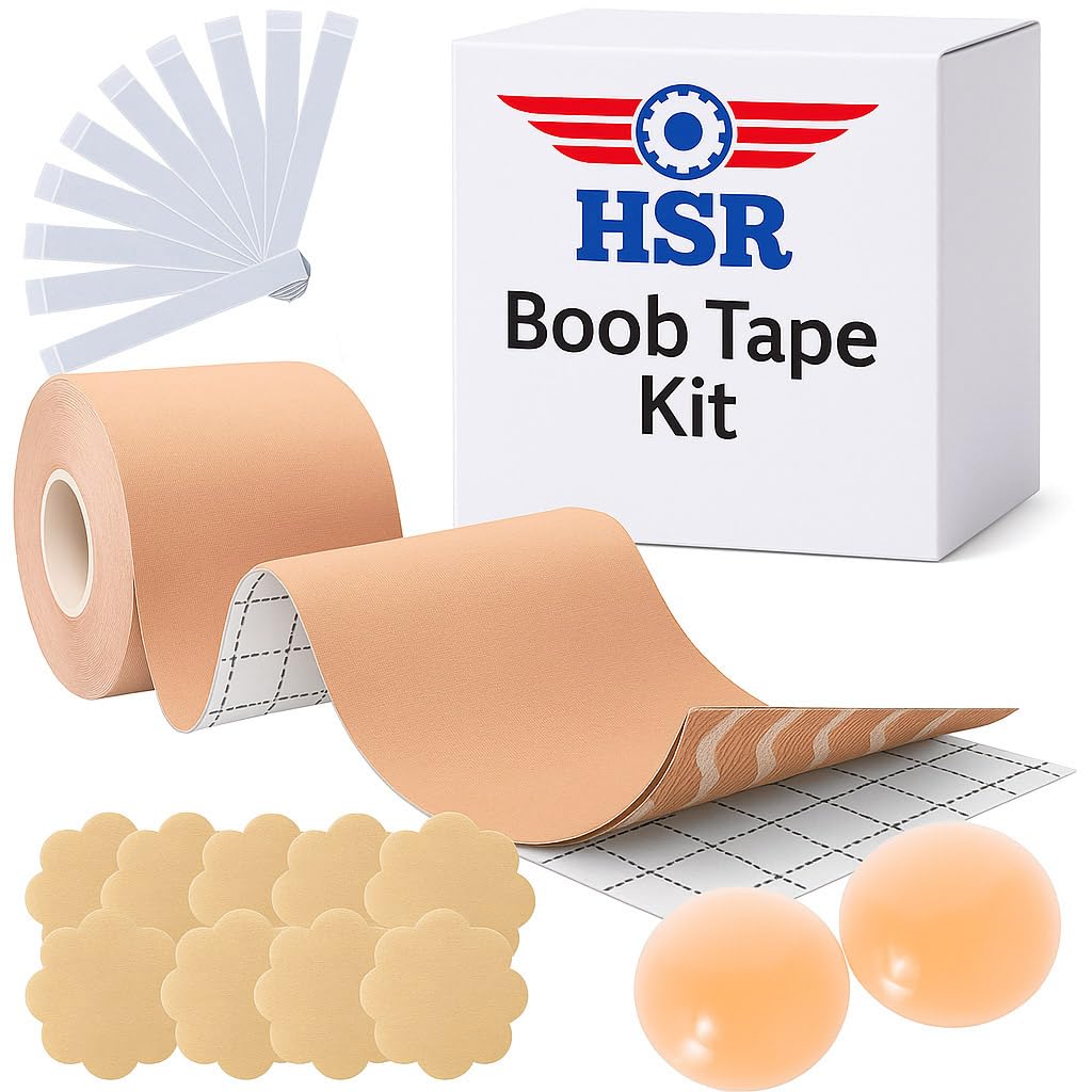 Boob Tape Kit - Breathable Instant Boob Tape with 10 Nipple Pasties for Fashion, with 36 Strips Double Sided Tape for Clothes, and 1 Pair Reusable Nipple Cover for Women