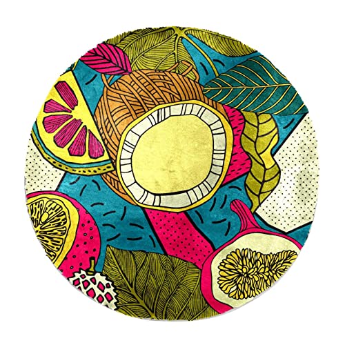 JAVENPROEQT Alfombra redonda pequeña para sala de estar, dormitorio, flores tropicales coloridas y frutas, suave, esponjosa, antideslizante, para sala de juegos, cuarto de bebé, 60 x 60 cm