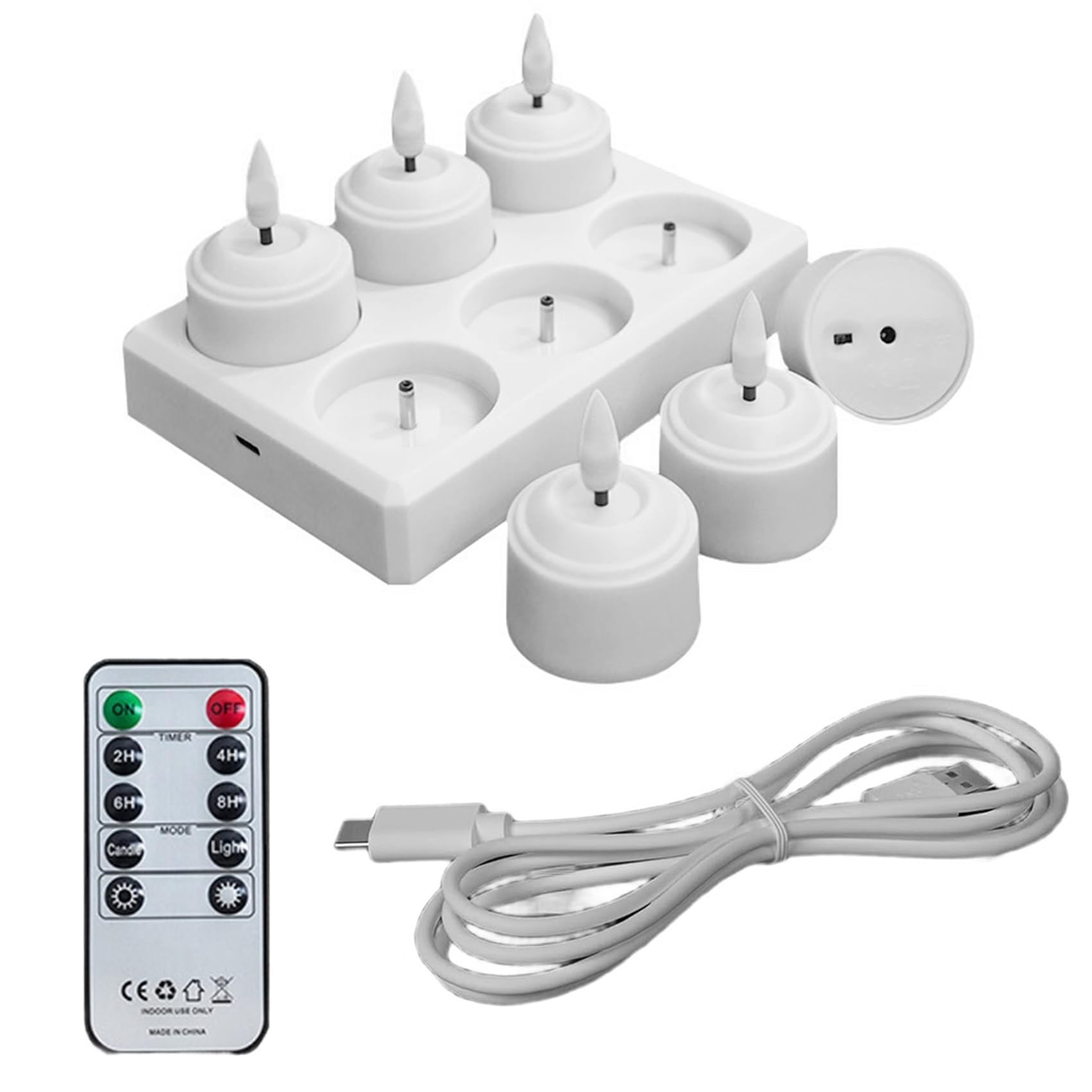 CTRLZS 6Pcs Flameless Tea Lights Candles with Charging Station Remote Control Rechargeable LED Candles for Home Decor Wedding