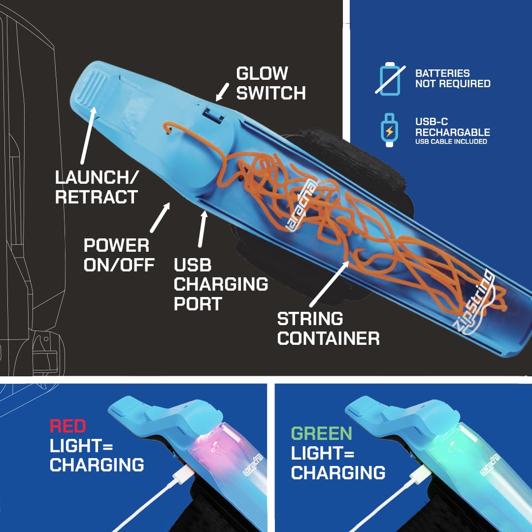 ZipString Aracna - Giocattolo lanciaraga che si illumina al buio | Per bambini, ragazzi e adulti, brevettato, ricaricare, durevole, azione di tiro web supereroe