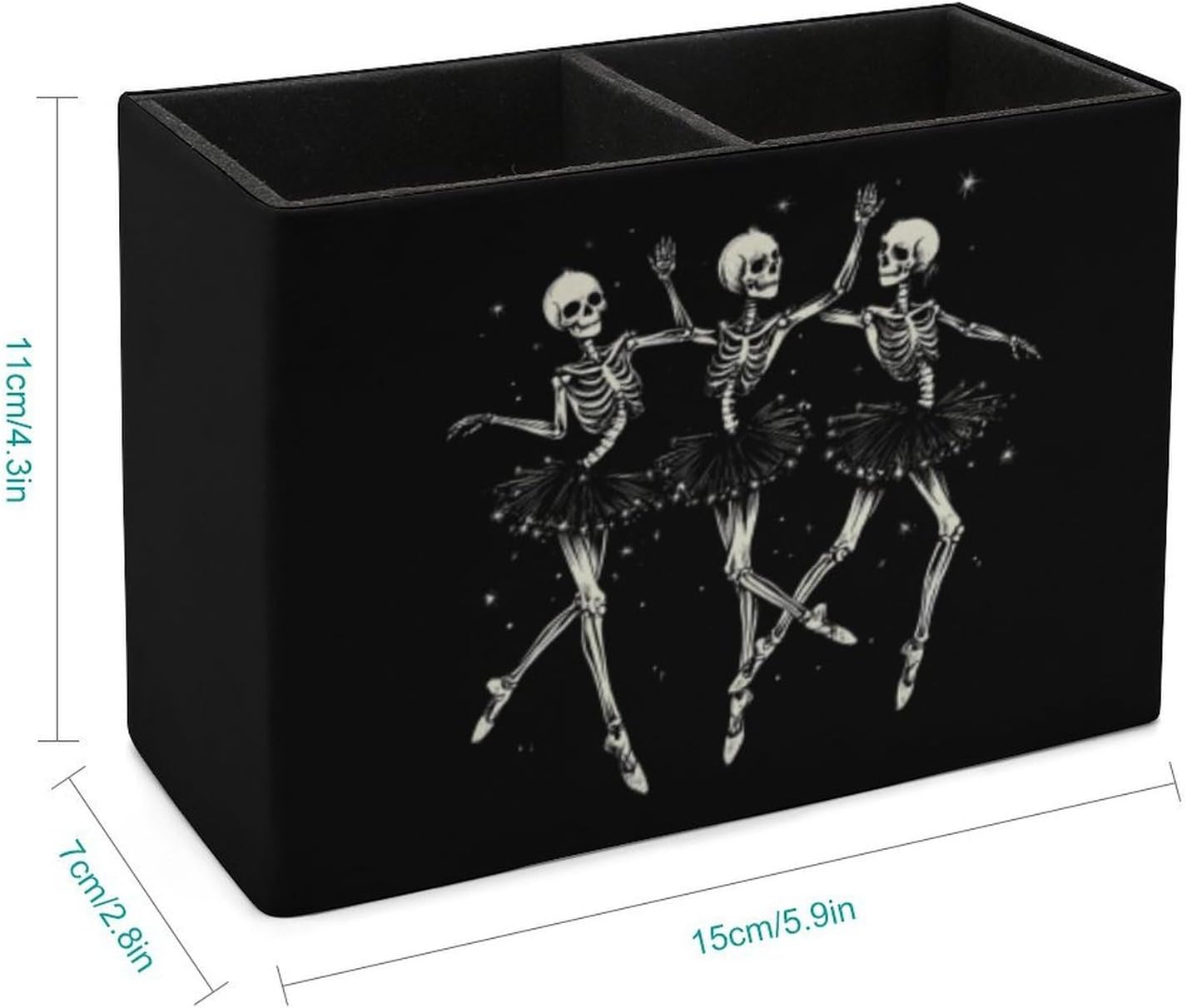 Ballerina Skeleton Dance Pencil Pen Holder PU Leather Desk Storage Organizer Makeup Brush Box