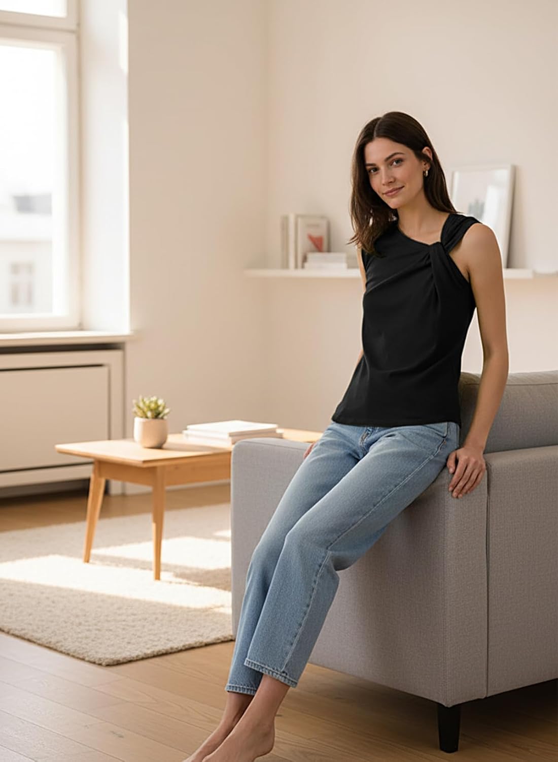 Dokotoo Womens Tank Tops Summer Sleeveless Twist Knot Top Cotton Blouse Basic Tees Shirts - Image 4