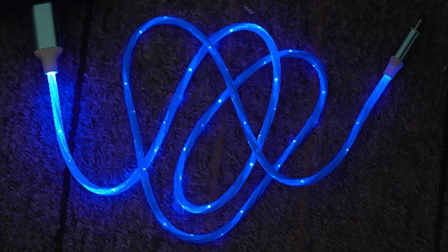Image of AYI USB C to A Charging Cable 3.3ft, LED Glowing Starry Sky Light-Up Cord, PVC Tangle-Free Fast Charging Cable with Smart Chip, Data Transfer Sync Cord for USB-C Devices, Blue.
