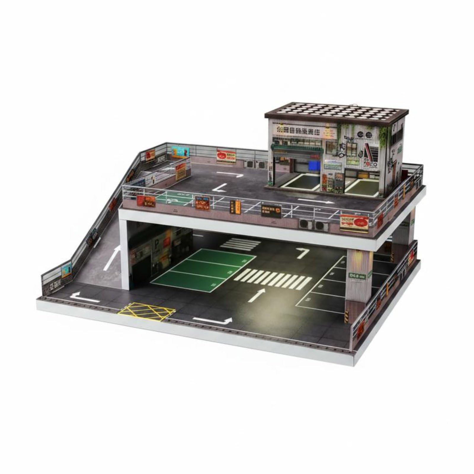Car Display Rack Spielzeuggarage Doppelparkhaus Miniaturregal Resin Faserbrett zur Präsentation von Modellautos für Arbeitszimmer Zuhause Hobbyraum Schauvitrine, Car Wash