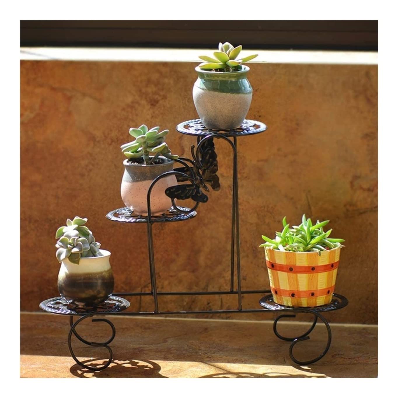 DFGHNBVC Plant Stand Plant Shelves Flower Holder Floor Potted Plant Stand Pot Holder Rack Wrought Iron Flower Shelf Living Room Decor Flower Stand Plant Shelf Plant Rack,Nero-38X12X32Cm