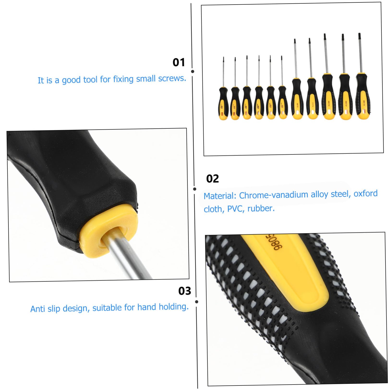 Juego de Destornilladores de Estrella de Precisión 11 Piezas T5-t30 | Acero Aleado Cromo-vanadio, Mango Ergonómico Pvc, Estuche de Oxford para Hogar y Taller