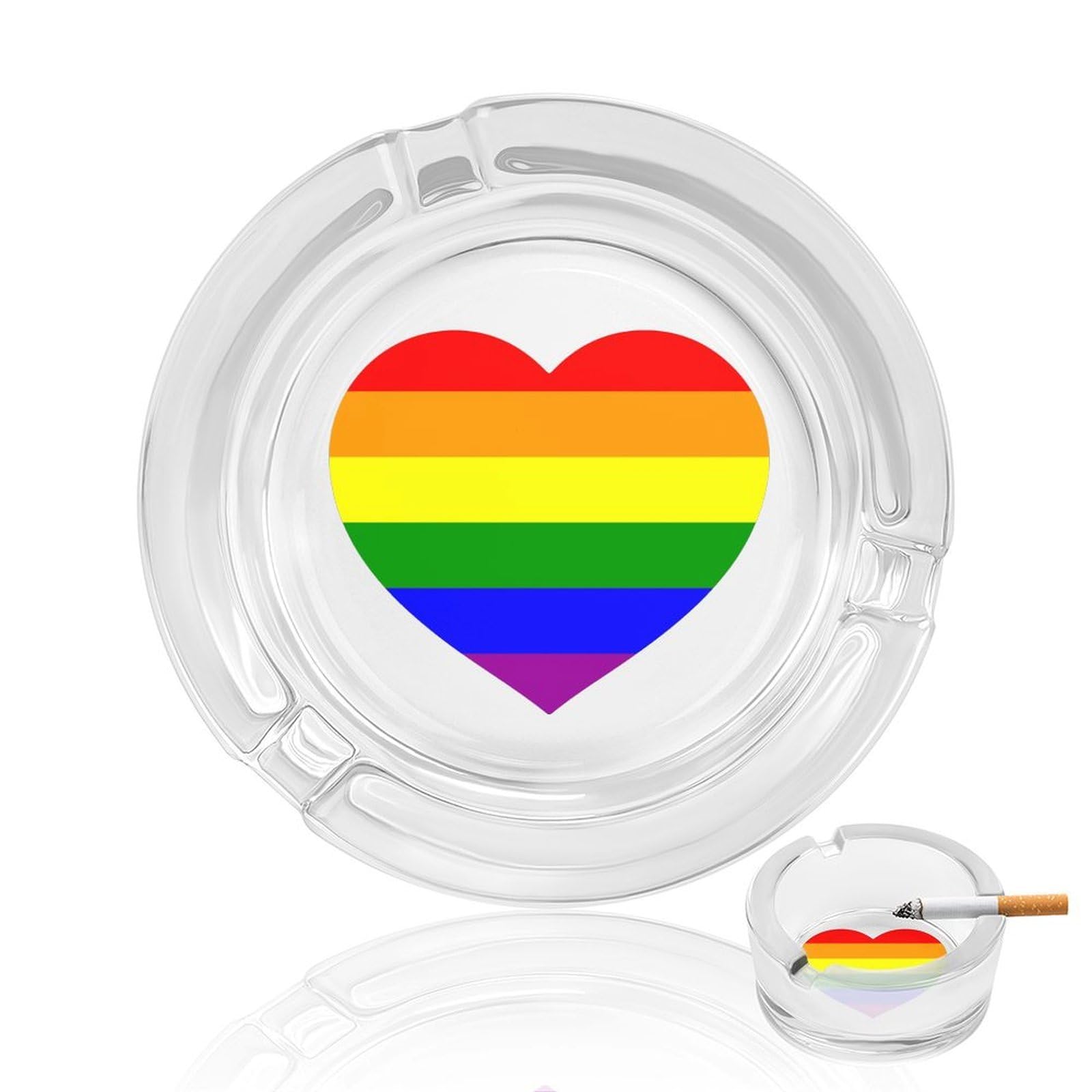 Nclqvjxzkhw Style Rainbow Heart Lgbtq Glass Ashtray Round Ash Tray Smoking Trays For Home Garden Outdoor