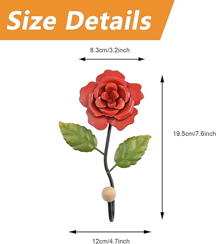 Miniatura 2 de MOROBOR 4 ganchos decorativos de hierro rosa, soporte para llaves de flores, colgador de abrigo de una sola punta para pasillos, sala de estar y