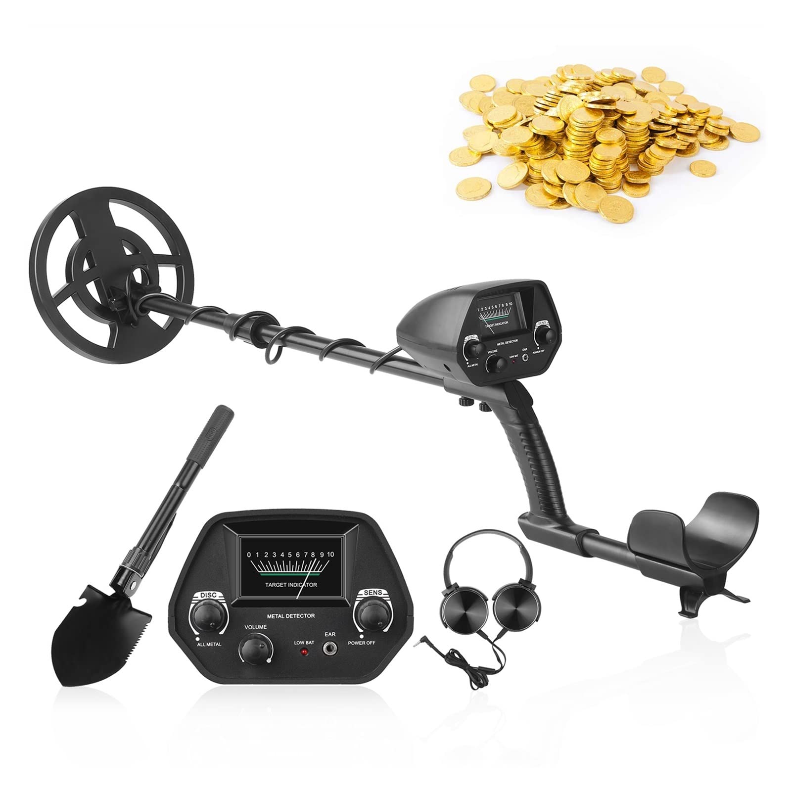 Wykrywacz metalu, Podziemny Wykrywacz metali Wykrywacz metali Finder Złoty Treasure Hunter Portable Instrument Gold Digger wykrywania metali, Detektory metali przemysłowych,(Add Headphone Shovel)