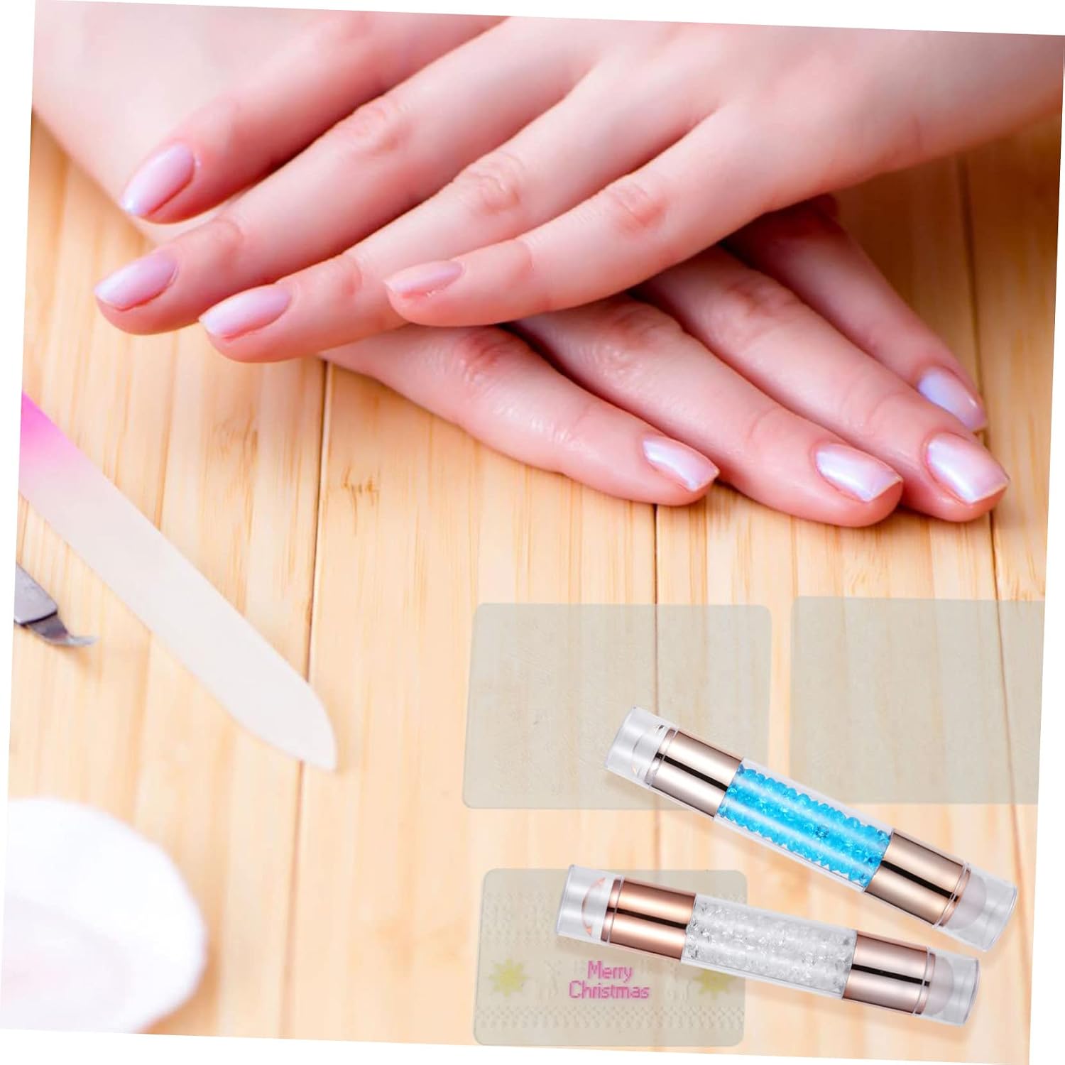 3pcs Double-end Nail Art Stamper with Silicone Heads for Manicure Nail Art Stamping Kit Includes White Rose for Beginners Salon Home Use Creative Design Tool